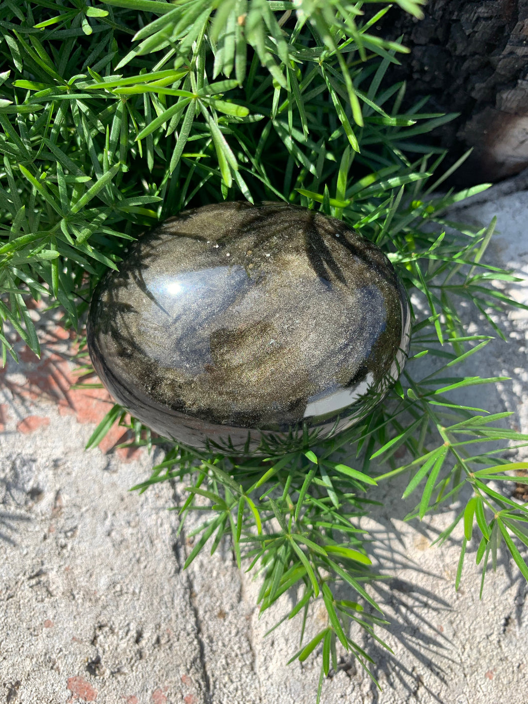 Silver Sheen Obsidian Palm Stone